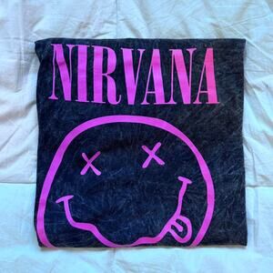 Nirvana smiley graphic band tee L cotton casual emo gunge skater black pink
